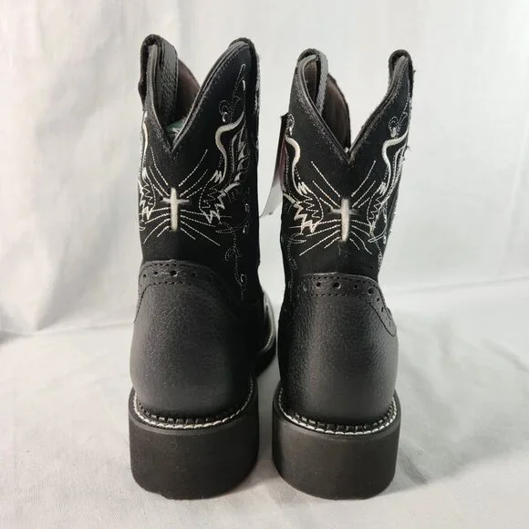 Justin Womens 10 B Black Boots Leather Western Square Gypsy Wings Cross Cowgirl - Picture 5 of 16